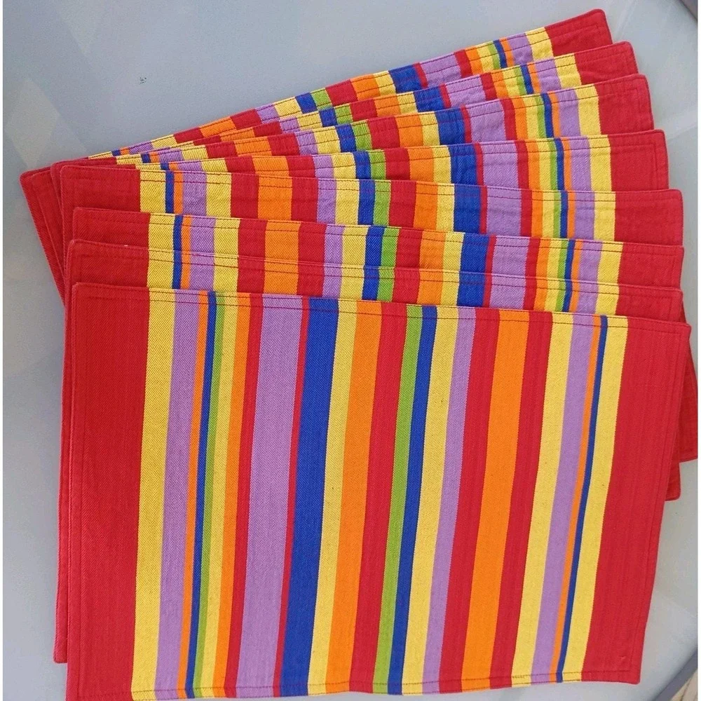Rainbow Stripe Table Runner & 8 Placemats Double Sided Machine‎ Washable